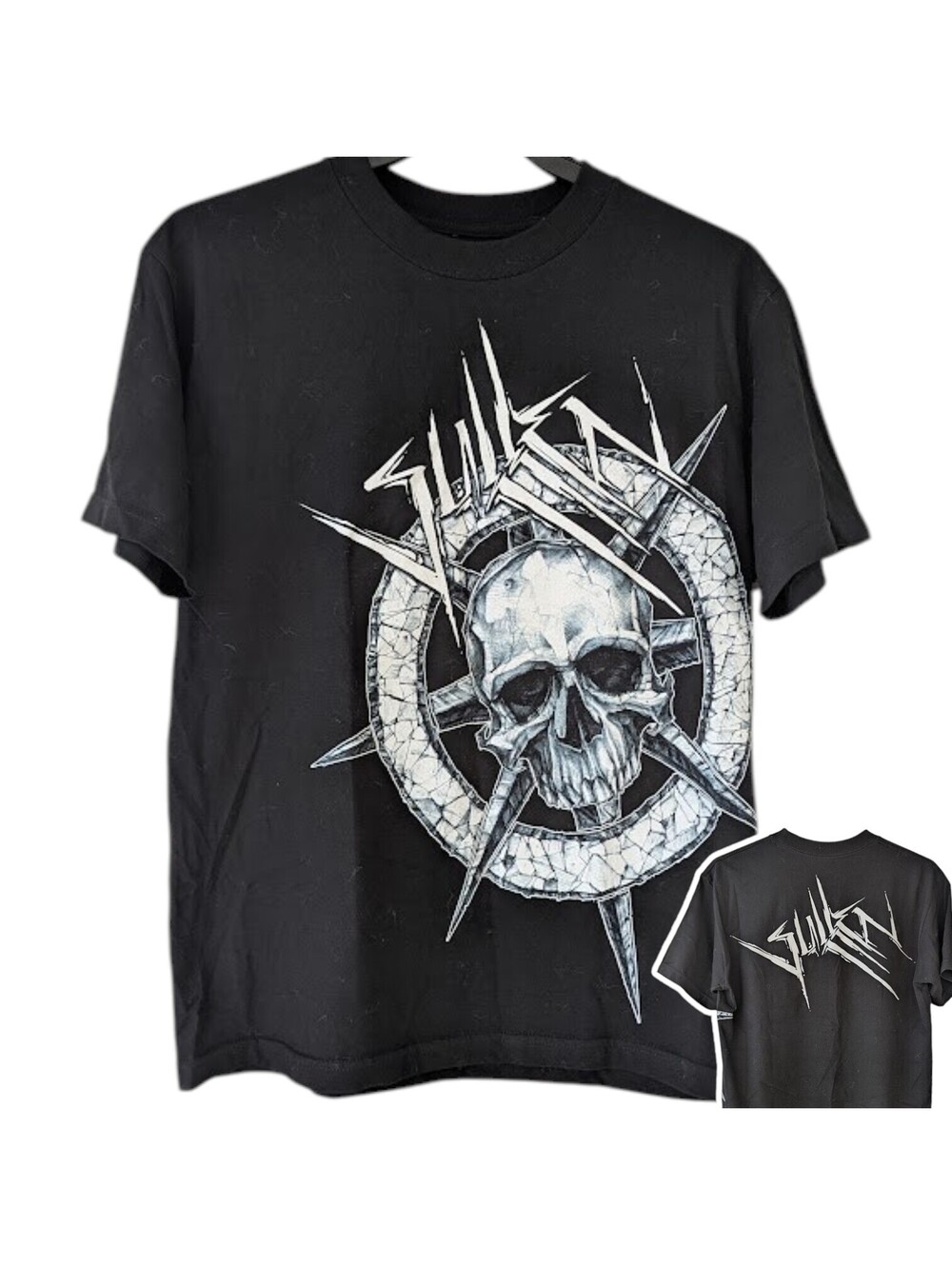 Vintage Sullen Graphic T-Shirt Mens M Black Spiked Skull NWOT Y2K USA 20.5x27.5